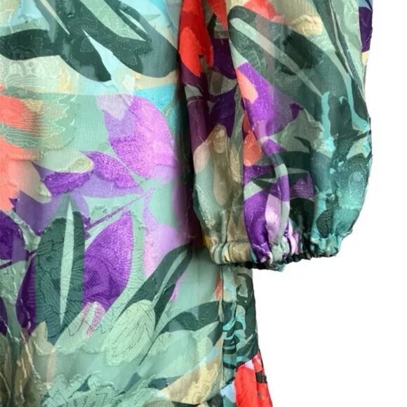 Alex Marie Ruffle Dress 6P Petites Floral Sheer Chiffon V-Neck Puff Sleeve Tier - Picture 5 of 12